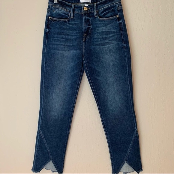 FRAME Le High Straight Asymmetrical Hem Jeans In Kingsway Size 25 - Picture 5 of 15